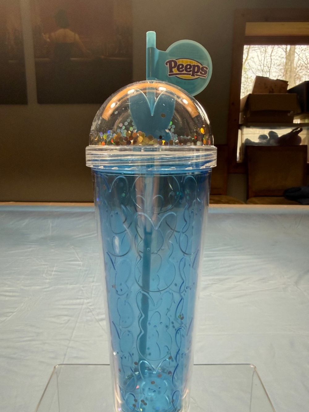Peeps Blue Glitter Dome Travel Tumbler with Straw